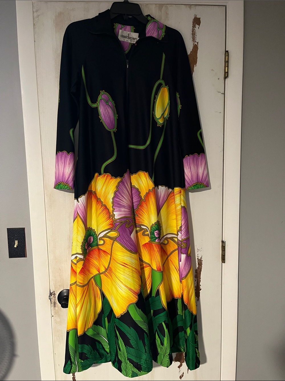 Vintage David Brown tropical dress Sz Small